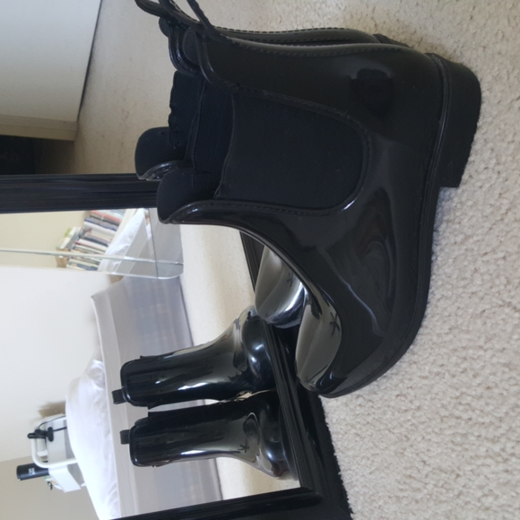 Shiny Black Chelsea Rain Boots - Picture 2 of 7